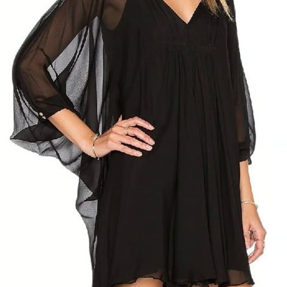 Diane Von Furstenberg 100% Silk Fleurette Chiffon Mini Dress Black